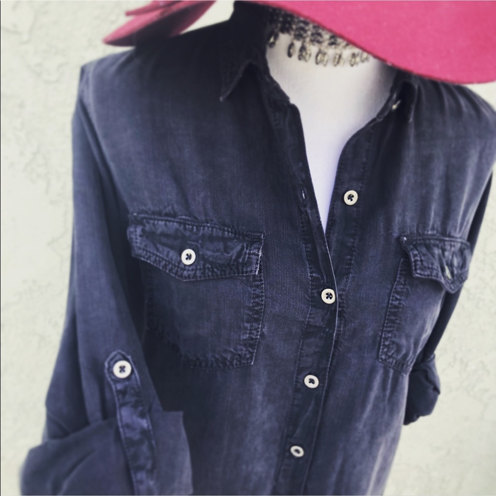 NEW ❤️ NORDSTROM Black Denim Chambray Shirt Dress - Picture 4 of 5